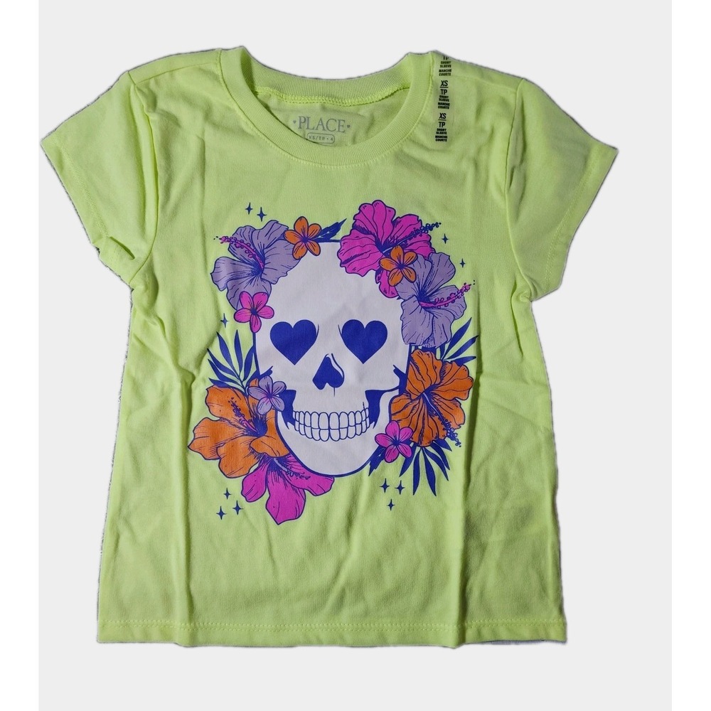 Childrens Place Lime Green Skull Shirt Halloween Childrens Place 4T